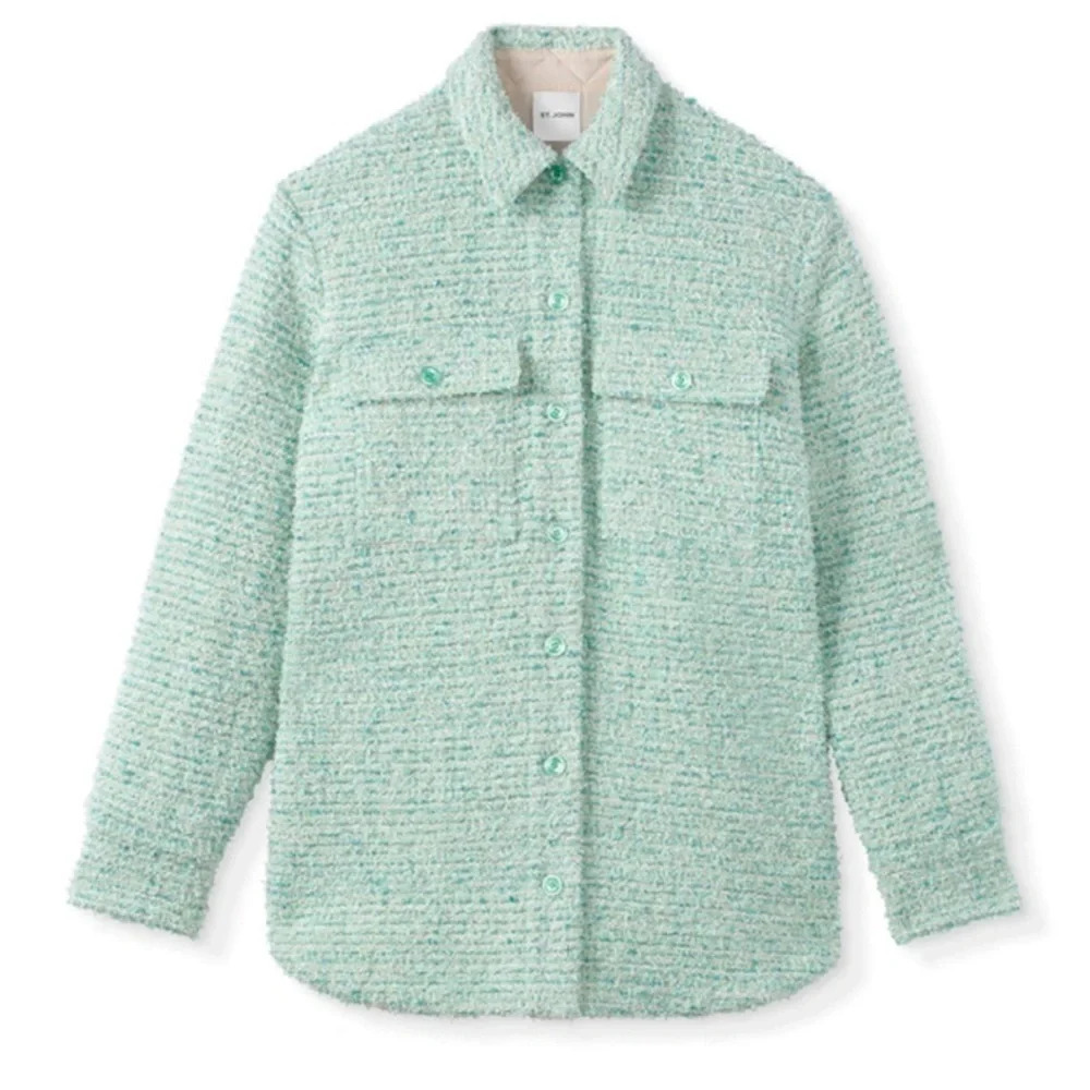 NWT $1695 St. John Eyelash Slub Tweed Knit Collar Quilted Jacket Shacket S - Picture 3 of 16